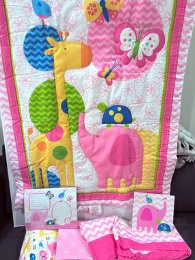 Pink Safari Baby girl crib bedding set - New see details